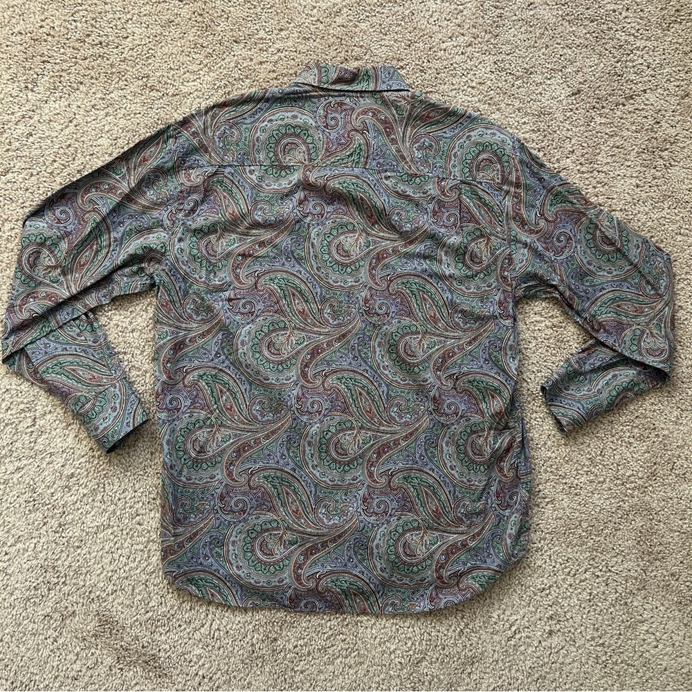 Alan Flusser Paisley Patterned Button Down Cotton Shirt Size Large - Picture 2 of 6